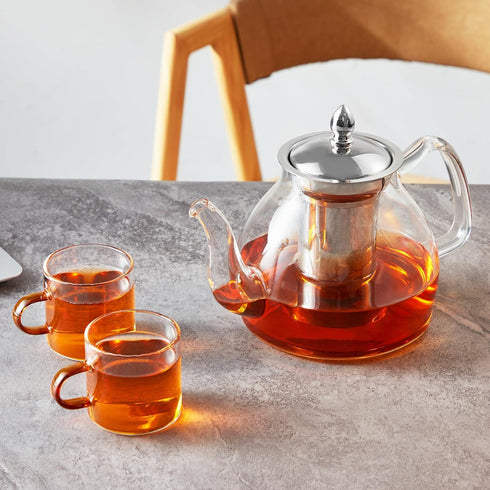 Glass Teapot, 40oz/1200mL Glass Kettle with Removable Stainless Steel Infuser for Blooming Tea & Loose Leaf Tea, Gooseneck Tea Pot, Gift Box for T...