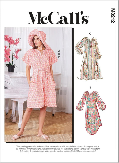 McCall's Misses' Raglan Sleeve Dress Sewing Pattern Kit, Code M8212, Sizes XS-S-M, Multicolor...