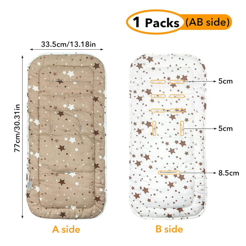 Baby Stroller Cushion,Infant Car Seat Insert-Reversible Universal Breathable and Soft Newborn Stroller Mat, 100% Cotton Cover Toddler Seat Pad Lin...