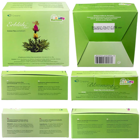 Creano Tea Flowers Mix - Blooming Green Tea, Fruity Flavoured (Roses in 6 Varieties), Flowering Set...