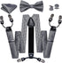 Barry.Wang Suspenders and Bow Tie Set for Men Solid Paisley Bowtie Y Shape Brace Handkerchief Cufflinks 6 Strong Clips...