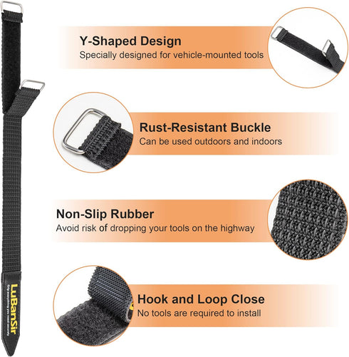 LuBanSir 4 Pack Shovel Holder for Roof Rack, 12" Adjustable Hook and Loop Straps for Mounting Tools and Equipment 0.86” to 2” in Diameter...