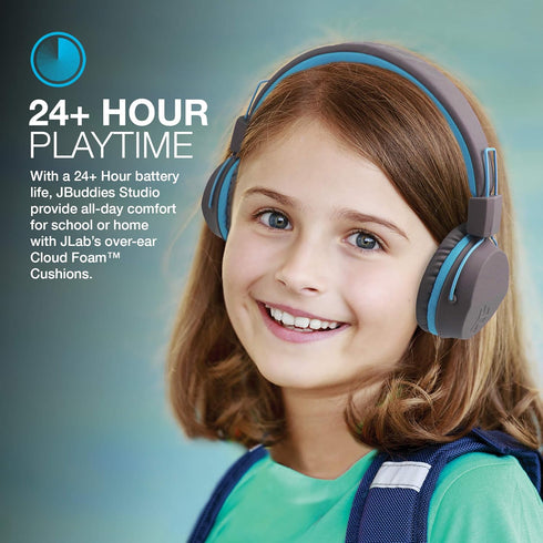 JLab JBuddies Studio Wireless On-Ear Kids Headphones, Graphite/Blue, 13 Hour Battery Life, Studio Volume Safe, Volume Limiter, Folding, Adjustable...