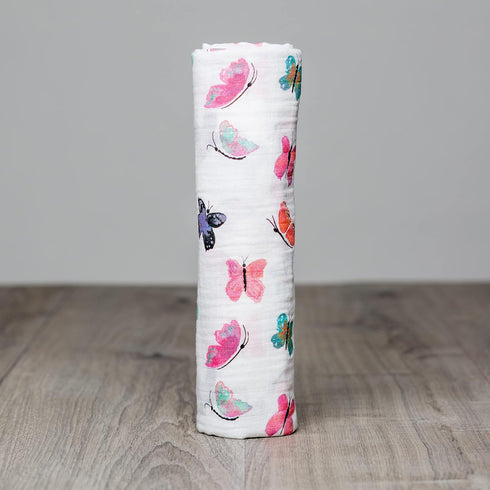 Lulujo Baby 100% Cotton Muslin Swaddle Blanket, 47 x 47-Inches, Butterfly...