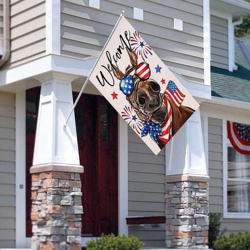 Welcome 4th of July Donkey Patriotic Decorative Flag, America Stars Stripes Firework Garden Yard Outside Decorations, American USA Outdoor Large H...
