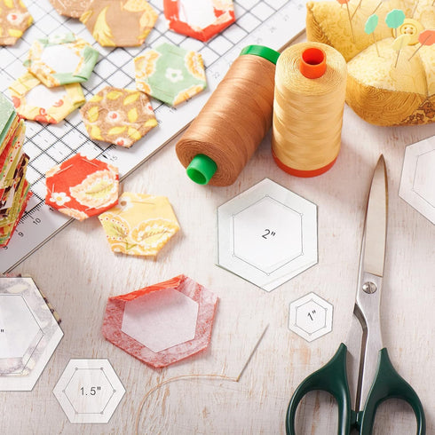 Weewooday 6 Pieces Hexagon Quilting Templates 1 Inch, 1.5 Inch, 2 Inch, 3 Inch, 4 Inch, 5 Inch with 1/4 Inch Seam Allowance, Acrylic Quilting Temp...