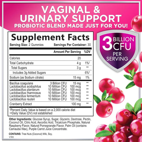 Women's Probiotic - Probiotics for Women Gummy for Digestive Health, Vaginal pH, Urinary & Immune Health Support, 3 Billion CFU w/Cranberry, Probi...