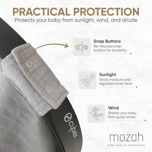 MOZAH Baby Car Seat Cover - Belgian Grey - 100% Organic Muslin - Soft, Breathable and Lightweight, Baby Infant Car Seat Essentials...