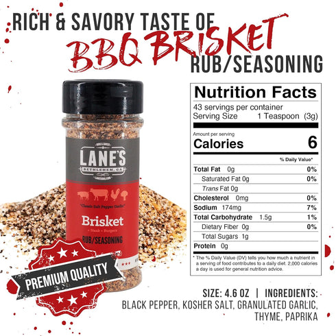 Lane's Brisket Rub for Smoker, 4.6 Oz - All-Natural Brisket Seasoning | BBQ Rubs for Smoking | Perfect for Beef, Chicken, Burger, Steak, and Pork ...