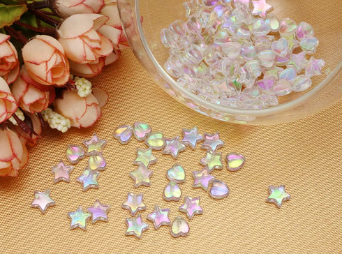 Tupalizy 100PCS Mini Acrylic Beads 9mm Heart Charms and 11mm Star Beads for Jewelry Making Bracelets Necklaces Earrings Key Chains Accessories DIY...
