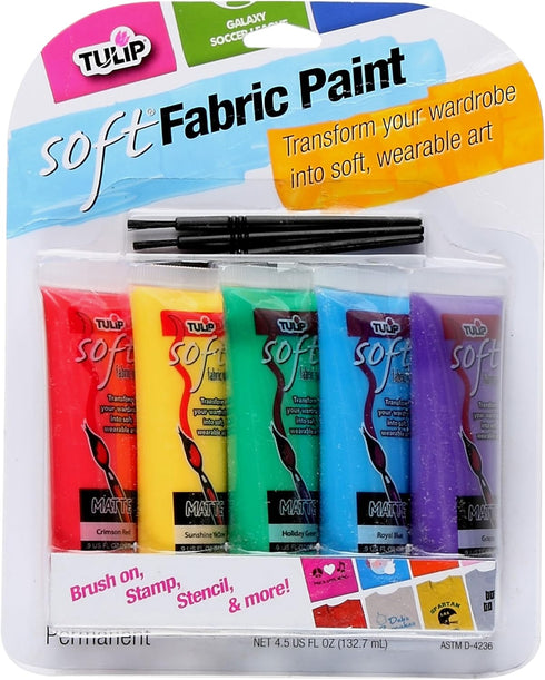 Tulip 29375 Soft Fabric Paint, 5-Pack, Multicolor...