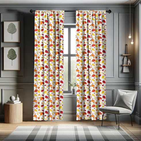 Ambesonne Leaf Curtains, Colorful Fall Autumn Leaves on White Background Seasonal Design Modern Art, Window Treatments 2 Panel Set for Living Room...