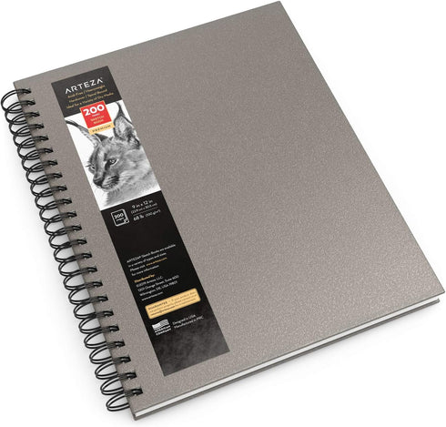 Arteza Sketch Book, 9x12-inch Gray Drawing Pad, 100 Sheets, 68 lb 100 GSM, Hardcover Drawing Book, Spiral-Bound Sketch Pad for Pencils, Charcoal, ...
