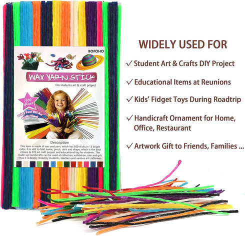 Bofoho 800pc Wiky Sticks Art Crafts Wax Yarn Sticks Non-Toxic Bendable Wiky Sticky Material in Bulk. Perfect Handicraft Gift, Entertainment for Ho...