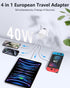 European Travel Plug Adapter, 40W 4-Port USB C Wall Charger Type C Fast Charging Block International Power Adapter US to Europe EU for iPhone 15 1...