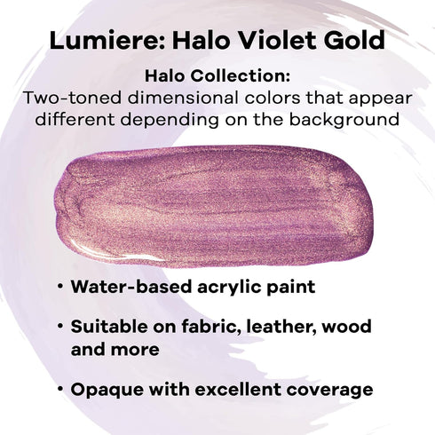Jacquard Lumiere 2.25oz Fabric Paint Halo Violet Gold - Metallic Paint for Fabric, Leather, Canvas, Paper and Wood - Light-bodied Metallic Acrylic...