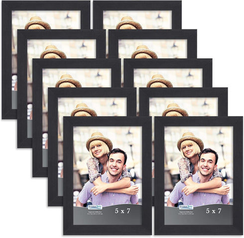 Icona Bay 5x7 Picture Frame Set (Black, 10 Pack), Simple Modern Design, Table Top Kickstand and Wall Hanging Hooks Included, Impresia Collection...