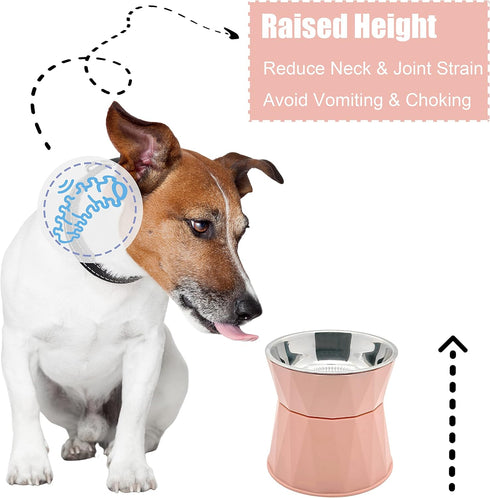 Elevated Dog Bowls for Small Dogs with 3 Adjustale Heights,2 in 1 Raised Dog Bowl with Non-Slip Base for Food and Water,Stainless Steel Slow Feed ...