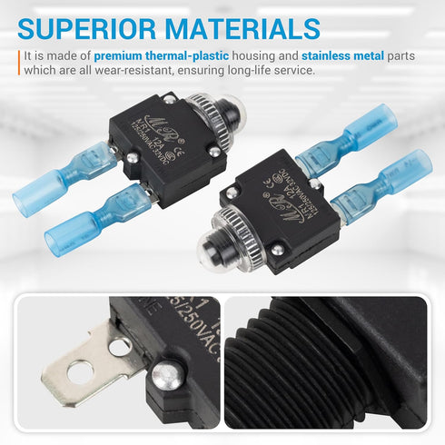 BlueStars 5 Packs 12Amp Thermal Circuit Breaker 125/250V AC 32V DC - Overload Protector with Push Button Manual Reset, Quick Connect Terminals, Wa...