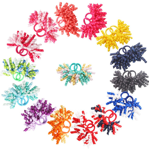 30PCS Baby Girl Bows Hair Ties Colorful Curly Korker Bow Elastic Rubber Bands Grosgrain Ribbon Hair Bows Ponytail Holders Hair Accessories for Gir...