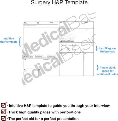 Surgery H&P Notebook with 4 Day SOAP - Medical History and Physical Notebook, 50 Medical templates with Perforations...