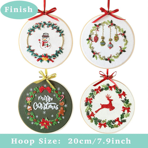 4 pcs of Christmas Embroidery kit with Patterns and Instructions, DIY Adult Cross Stitch Kits, Including 4 Plastic Embroidery Rings, 1 Pair of Sci...