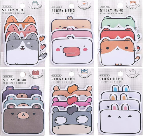 Cute Sticky Notes, 6 Pack Cartoon Sticky Notes Animals Shape Markers Flags Self-Stick Memo Pads Students Home Office Roommates Gifts Tab Supplies ...