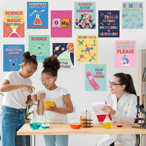 CNhoqc 12pcs Large Science Posters for School Classroom, 13.9 x 10.9 Inch Educational Science Laboratory Wall Art Poster Science Is The Future Pos...