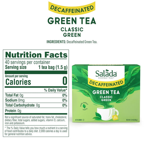 Salada Green Tea Decaffeinated with 40 Individually Wrapped Tea Bags Contains Caffeine Brew Hot Flavored Rich in Antioxidants Zero Calories...