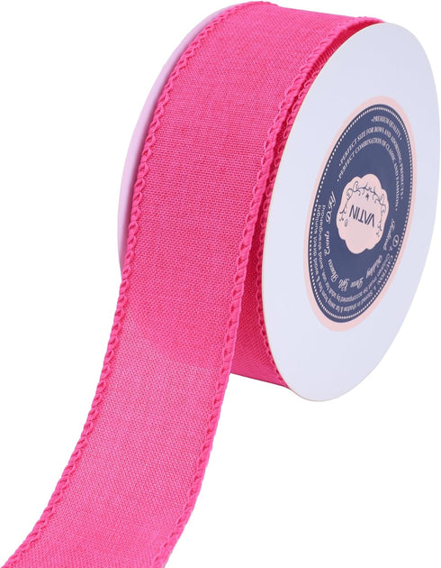 VATIN Linen Wired Ribbon,1-1/2 Inch X 10 Yard,Pink Burlap Wired Ribbon for Big Bow Crafts,Wreaths, Christmas Tree Decoration,Gift Wrapping...