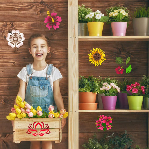 17 Pieces Flower Stencils for Painting on Wood Large Sunflower Painting Stencil Template Summer Butterflies Bird Rose Leaf Reusable Stencils DIY f...