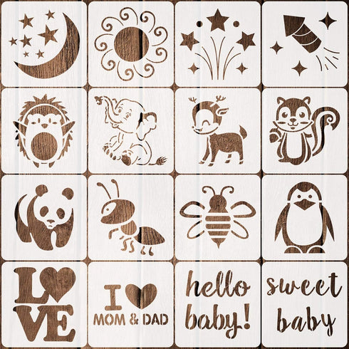 16 Pack Stencils for Baby Shower Cute Onesie Stencil Kit for Fabric Paint Baby Shower Stencils for Painting Bodysuit...