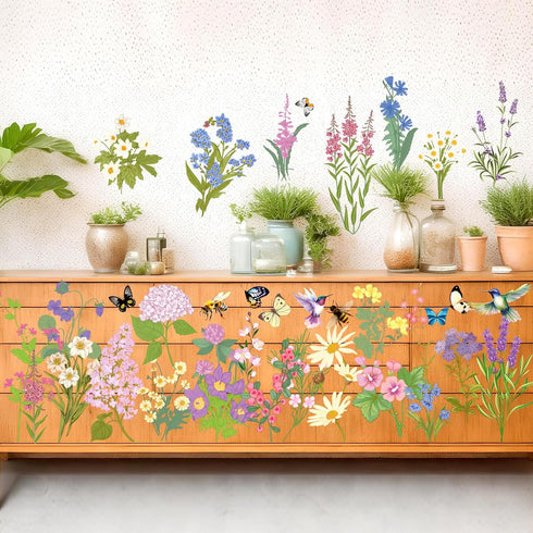 Satinior 16 Sheets Summer Wildflower Rub on Transfers for Crafts Butterfly Bee Bird Flower Spring Stickers Rub on Decals for DIY Furniture Scrapbo...