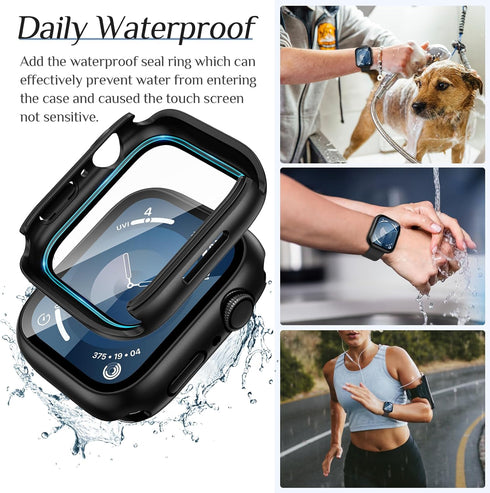 2-Pack Goton Waterproof Apple Watch Case for Series 9 8 7 Screen Protector 41mm, 360 Protective Glass Face Cover + Back Bumper for iWatch Accessor...