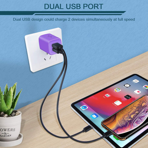 USB Plug, Wall Charger Fast Charging Block, Power AC Adapter Dual Port Charge Cube Travel Brick Cell Phone Quick Chargers Box for iPhone 15/14/13/...