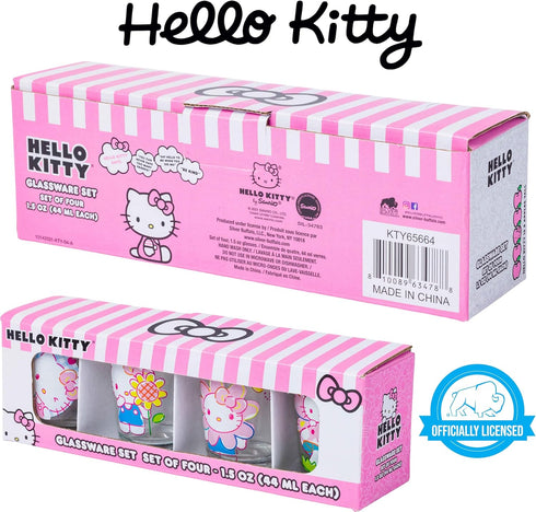 Silver Buffalo Sanrio Hello Kitty Spring Garden Flowers 4 Pack Mini Glass Set, 1.5 Ounces...