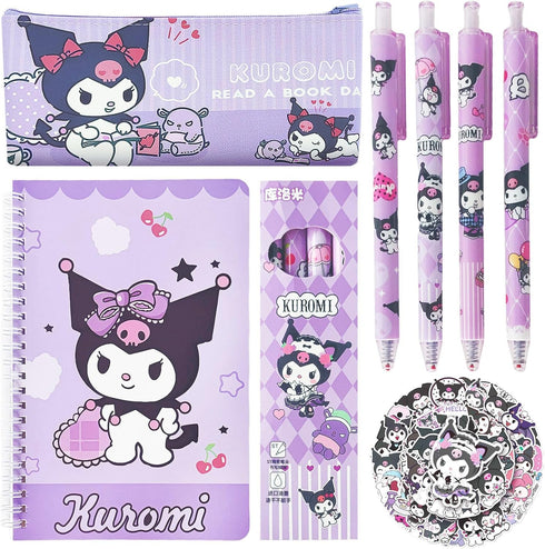 Cute School Supplies Set - Gel Pens, Journal Notebook, 50 Stickers, Pencil Cse, Kawaii Stationery Set, Back to School Gift, Purple...