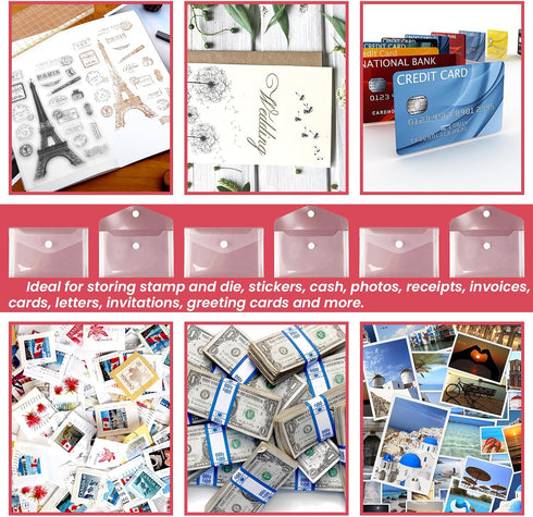 40 Pack Stamp and Die Storage Pockets, Reusable Small Plastic Envelopes Waterproof Sticker Organizer Receipt Holder Photo Storage Folders (4" x 6"...