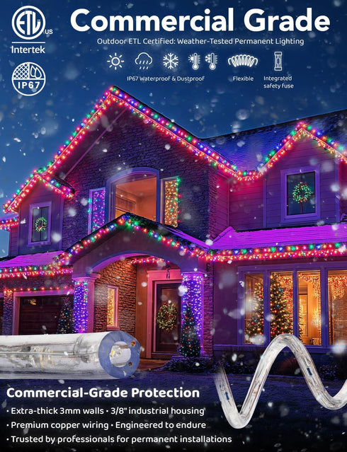 WYZworks 1116LEDs 100ft LED Outside Rope Lights, Outdoor ETL Certified Waterproof Permanent 360 Degree Light Emitting, Flexible Tube, Connectable,...