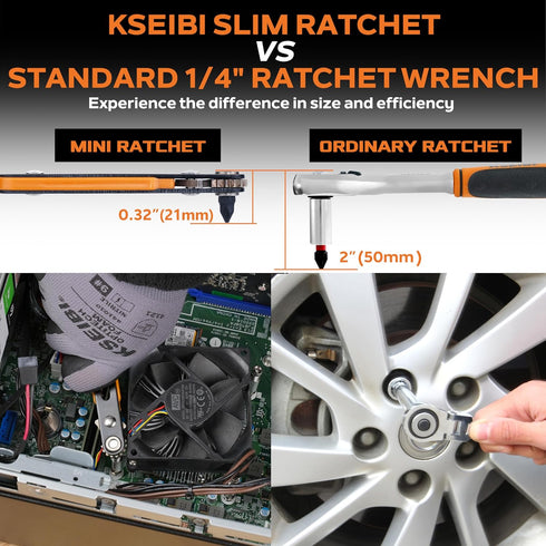 KSEIBI 181787 Mini Ratchet Wrench Set 18-Piece | 1/4" Drive, Slim Profile with Durable Right Angle Screwdriver Bits | Versatile & Compact Tool Kit...