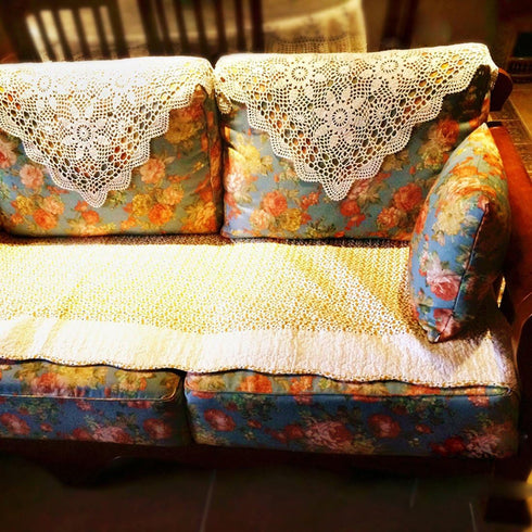 Hsvanyr 39inches Beige Tablecloth Handmade Crochet Cotton Square Coffee Table Cover Doilies Couch Back Covers Kitchen Dining Room Restaurant Party...
