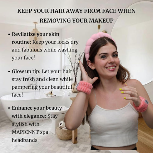 Spa Headband for Washing Face With Wristband, Cute Makeup Headband, Puffy Spa Headband, Terry Towel Versed Headband, Skincare Headband,Spa Headban...