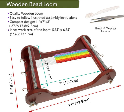 The Beadsmith Wooden Bead Loom, 11” x 7” x 3”, includes assembly instructions, Use to Create Bracelets, Necklaces, Belts, and More...
