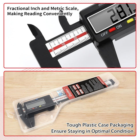 Digital Caliper, Esydon Upgraded Calipers 6 inch, Measuring Tool, Electronic Ruler, with Large LCD Screen, Auto-Off Feature, Inch and Millimeter C...