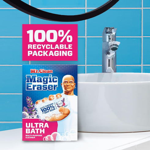 Mr. Clean Magic Eraser Ultra Bath Multi Purpose Cleaner for Bathroom, Soap Scum Remover for Shower, 5ct...