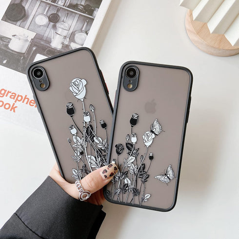 ZTOFERA Compatible with iPhone XR Case Cute, Matte Anti-Scratch Clear Black Floral Butterfly Rose Shockproof Lightweight Protective Case for iPhon...