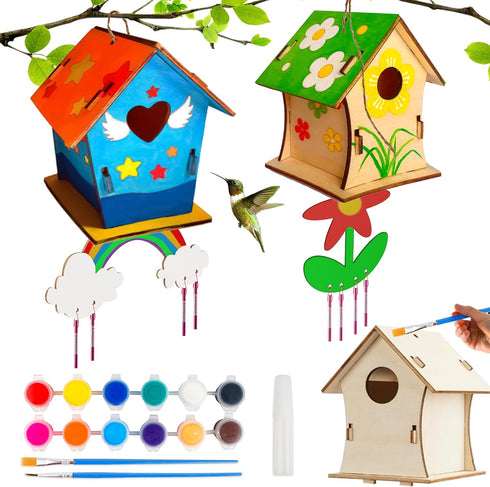 BELLOCHIDDO Bird House Kits for Kids Ages 4-8 - DIY Wooden Birdhouse Kit for Kids to Build and Paint,Bird House Kit Craft Includes Paints & Brushe...