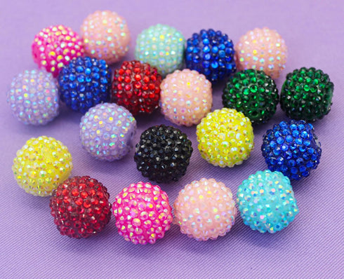 50Pcs Resin Rhinestone Beads, Loose Chunky Bubblegum Beads, Round Pave Disco Ball Beads, Gradient Shaped Spacer Beads for Jewelry Making DIY Craft...