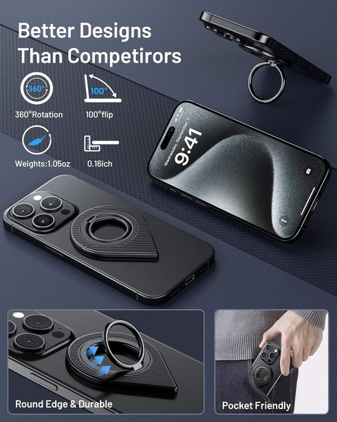 Double-Sided Magnetic Phone Grip for iPhone, Strongest Magentic Force,Removable MagSafe Phone Ring Holder Kickstand for iPhone 15,14,13,12,11 Mini...