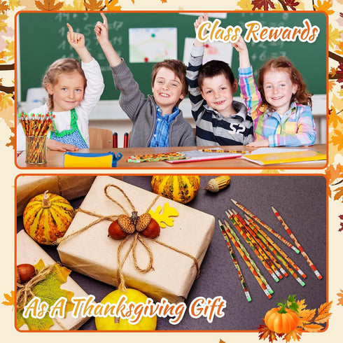 30 Set Fall Themed Pencils Thanksgiving Party Pencils Thanksgiving Wood Pencils and Bulk Mini Maple Leaf Acorn Erasers Mini Erasers for Thanksgivi...